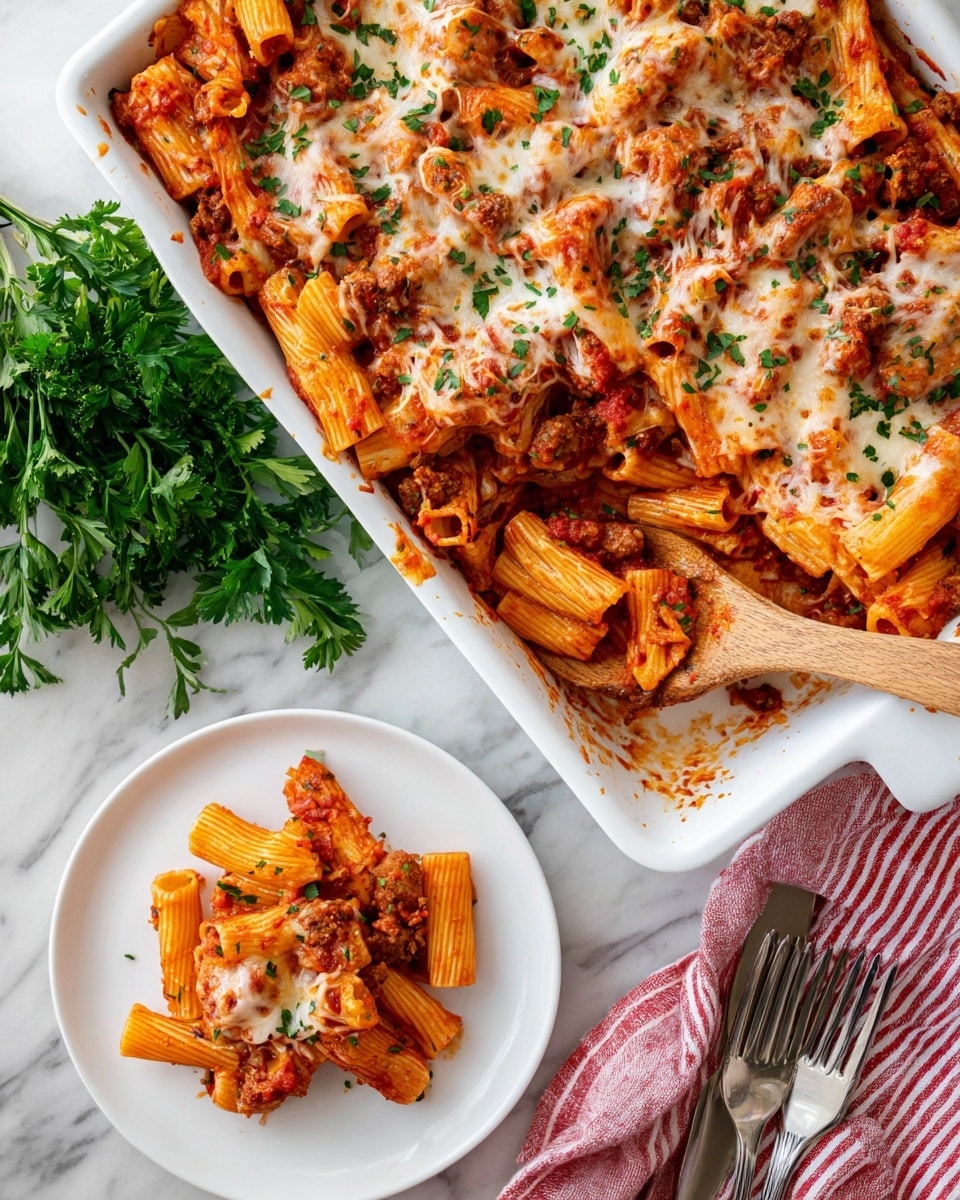 Baked Rigatoni with Italian Sausage, Marinara, and Mozzarella Recipe - Recipe Image