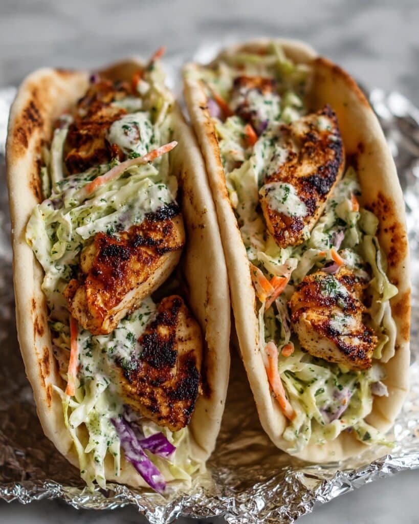 Chicken Pitas with Herby Ranch Slaw Recipe