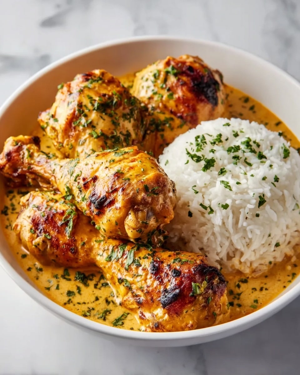 Creamy Paprika Chicken Drumsticks with Steamed Rice Recipe - Recipe Image