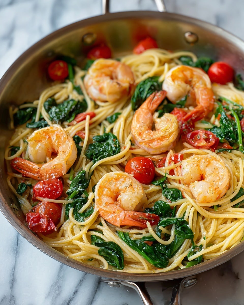Tomato Spinach Shrimp Pasta Recipe - Recipe Image