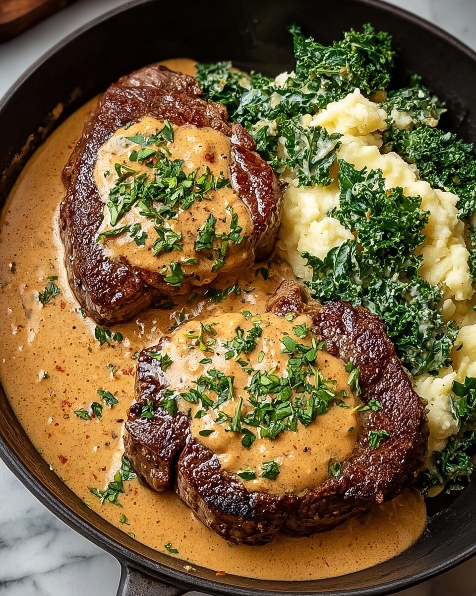 Savory Gaelic Irish Steaks with Whiskey Cream and Colcannon Recipe - Recipe Image