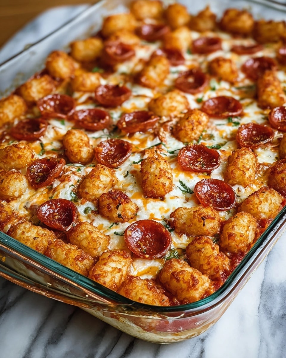 Tater Tot Pizza Casserole Recipe - Recipe Image