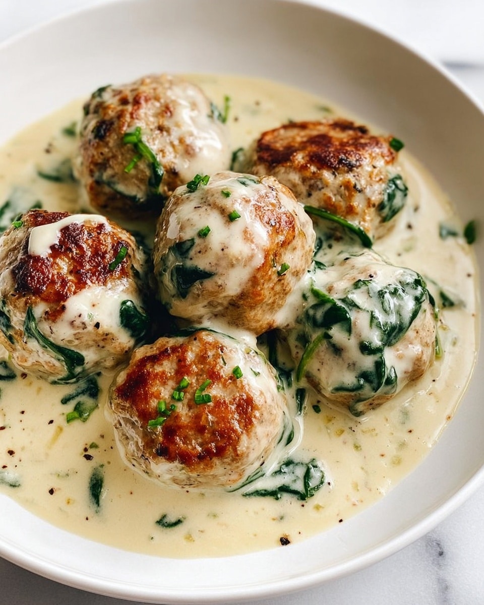 Baked Chicken Ricotta Meatballs with Spinach Alfredo Sauce Recipe - Recipe Image