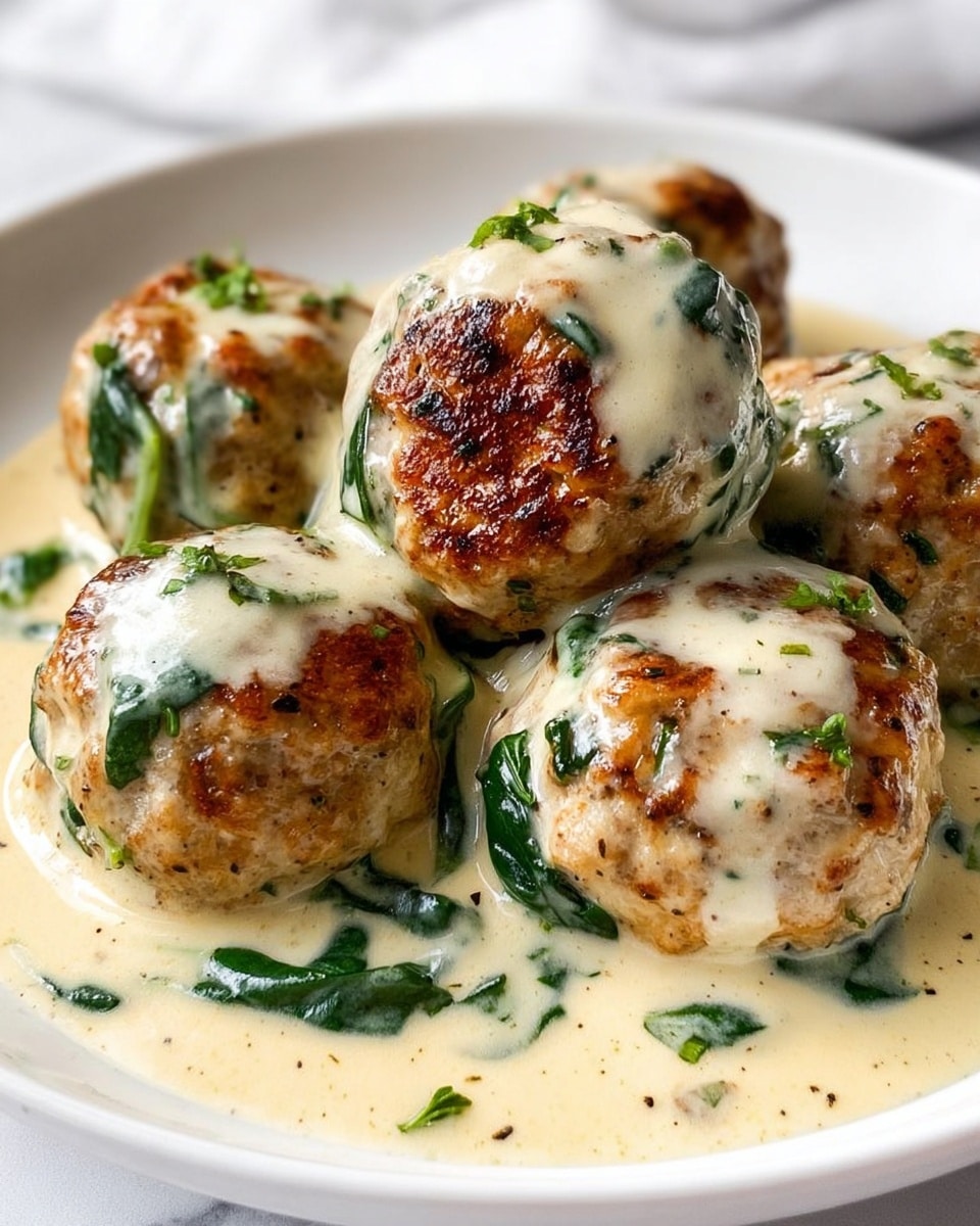 Baked Chicken Ricotta Meatballs with Spinach Alfredo Sauce Recipe - Recipe Image