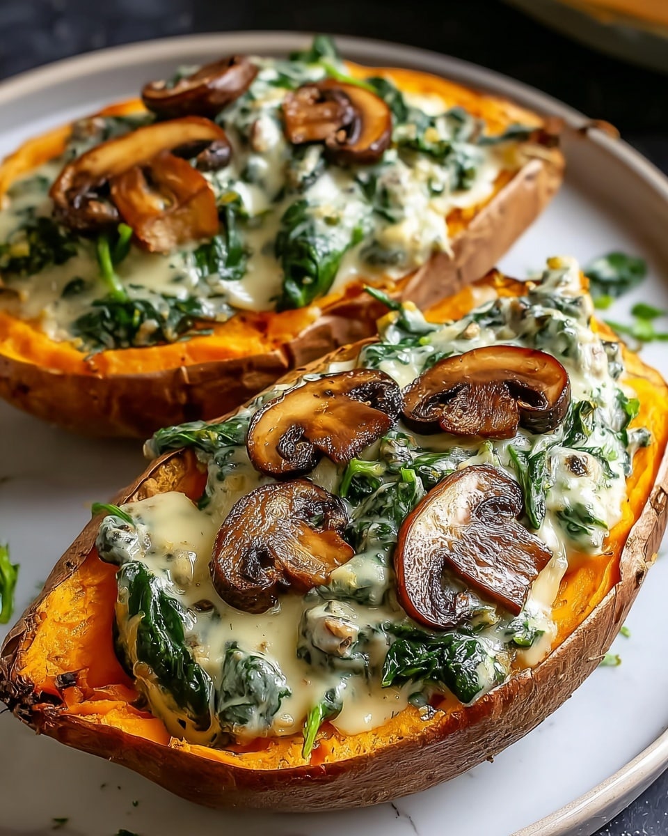 Creamy Mushroom and Spinach Stuffed Sweet Potatoes Recipe - Recipe Image