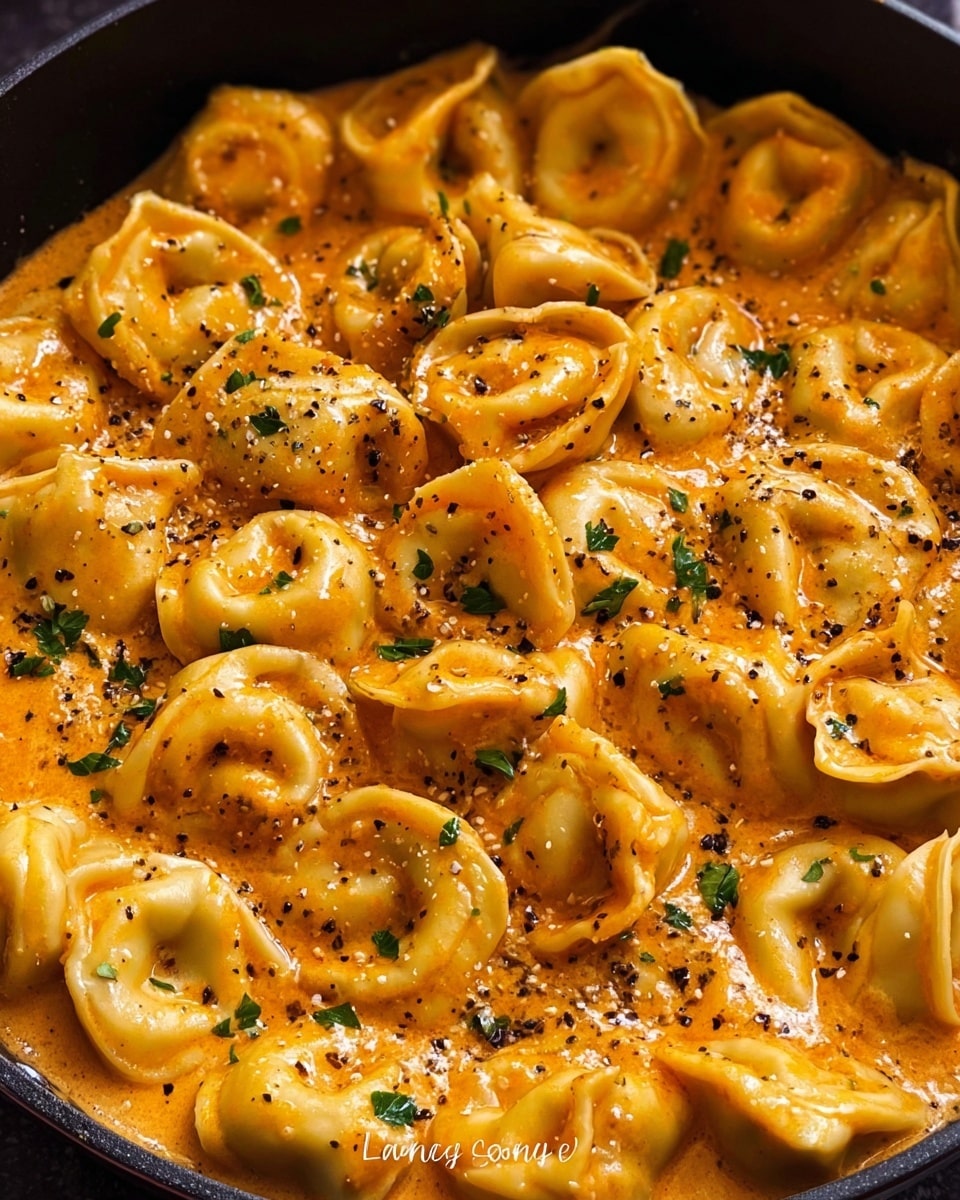 One-Pot Spicy Garlic Butter Chicken Tortellini Recipe - Recipe Image