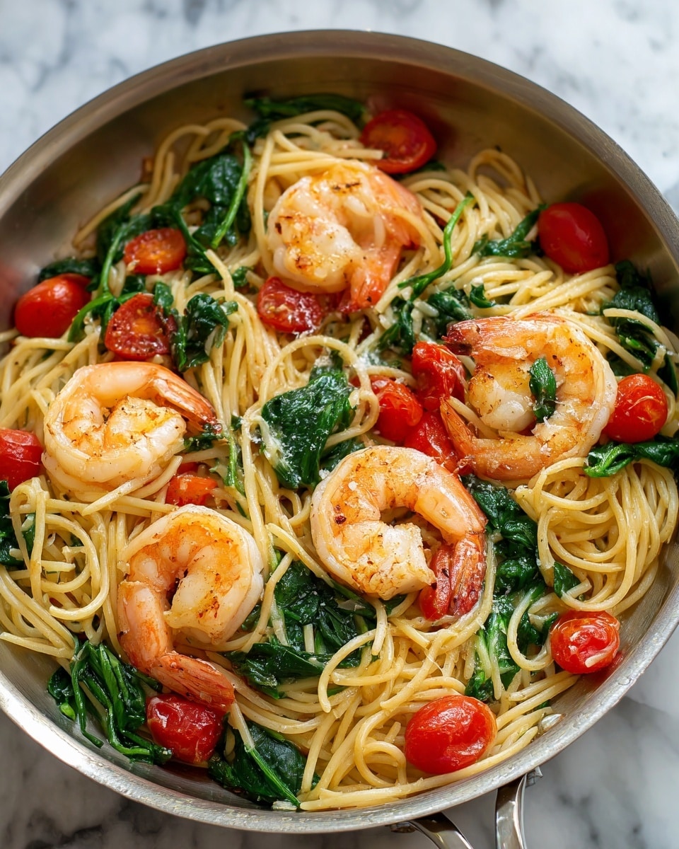 Tomato Spinach Shrimp Pasta Recipe - Recipe Image