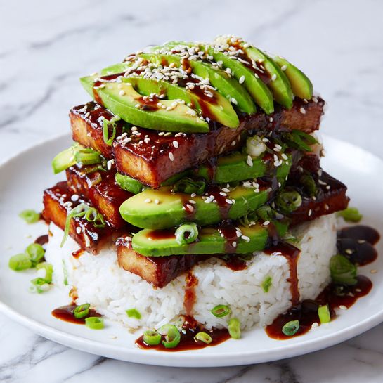Teriyaki Chicken Avocado Rice Stacks Recipe - Recipe Image