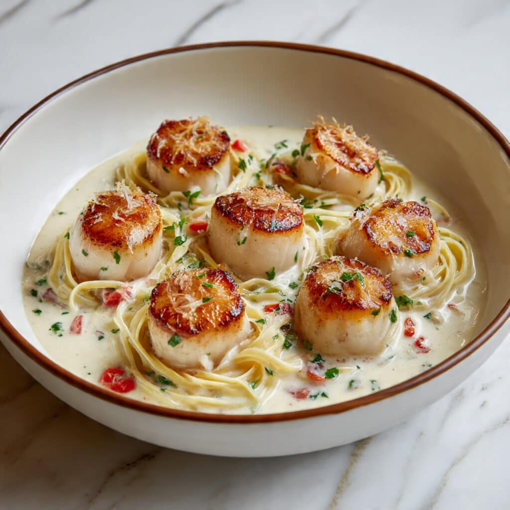 Sea Scallops with Lemon Garlic Angel Hair Pasta Recipe