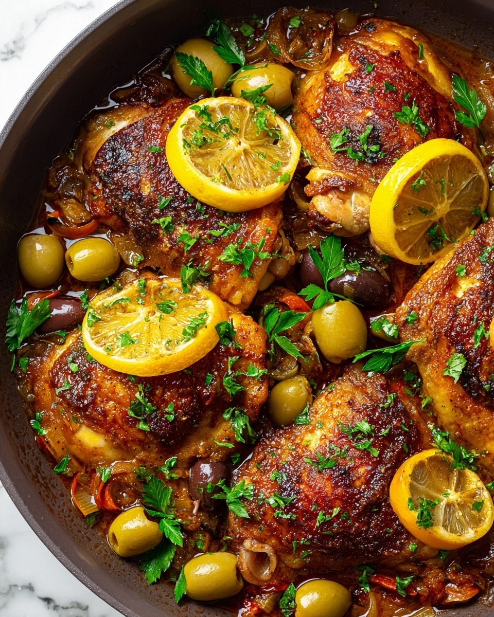 Moroccan Spiced Chicken Thighs with Preserved Lemon and Green Olives Recipe - Recipe Image