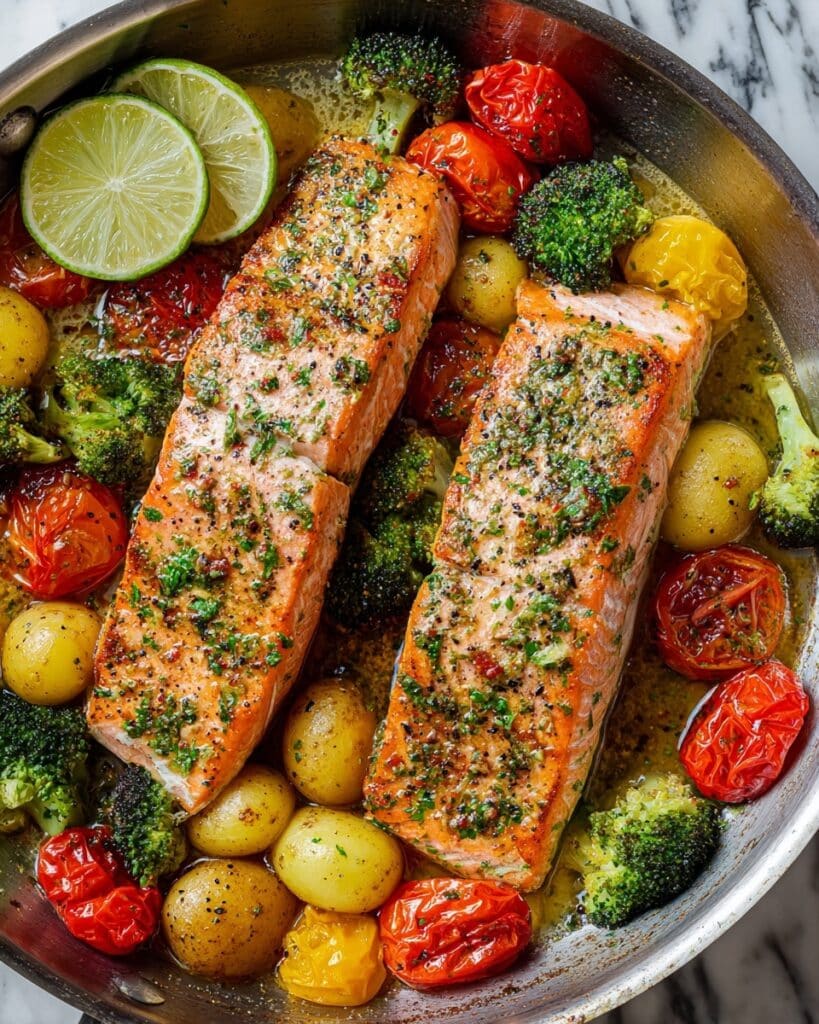 Za’atar Garlic Salmon Bake with Roasted Vegetables Recipe