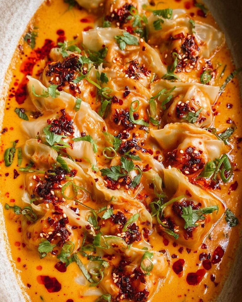 One Pan Baked Dumplings with Coconut Curry Sauce Recipe