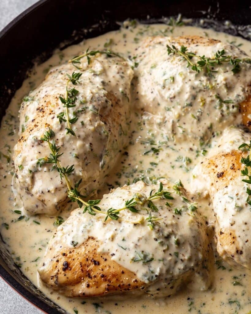 Mozzarella Stuffed Chicken Breast with Creamy Herb Sauce Recipe