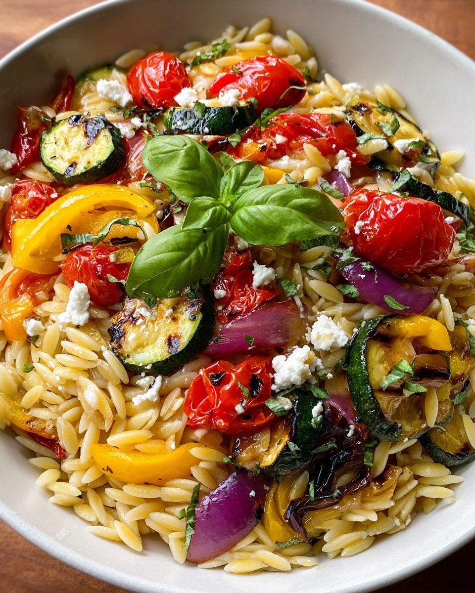 Roasted Vegetable Orzo with Feta and Fresh Basil Recipe - Recipe Image
