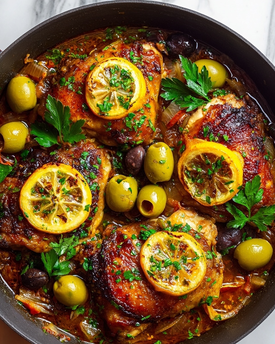 Moroccan Spiced Chicken Thighs with Preserved Lemon and Green Olives Recipe - Recipe Image