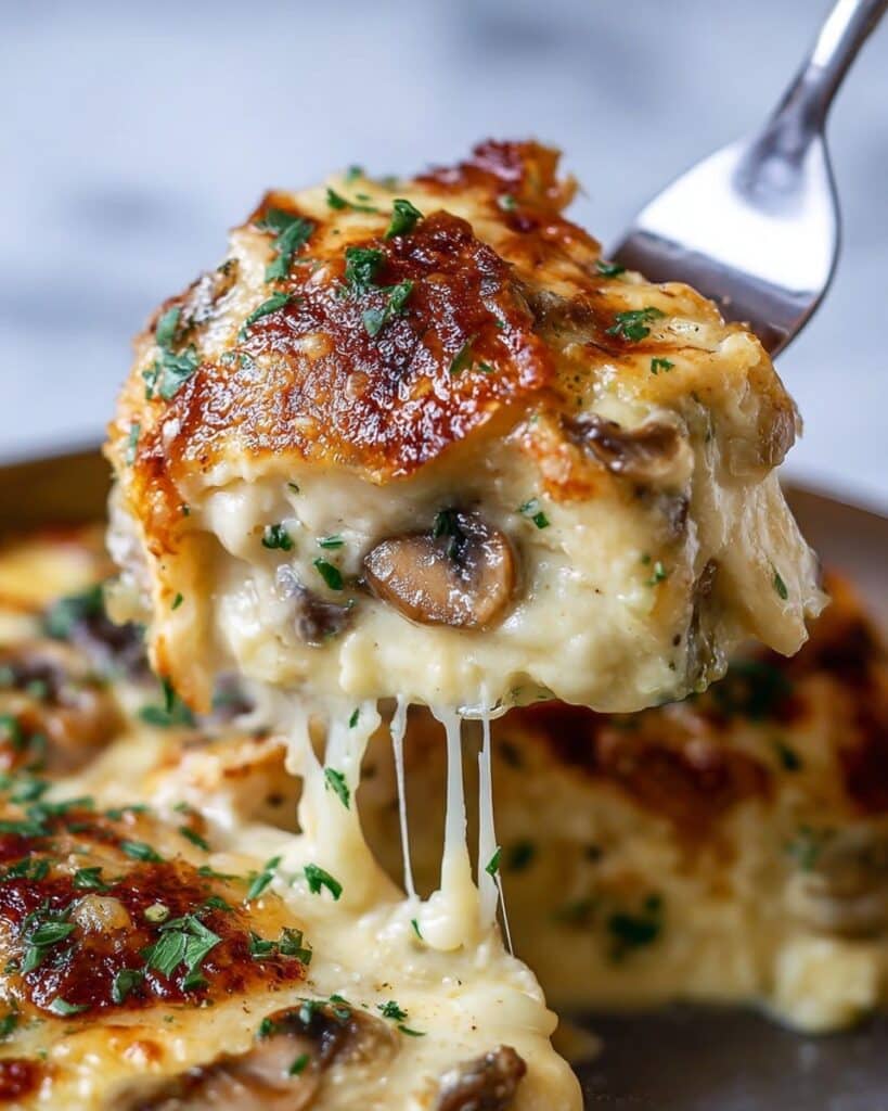 Garlic Butter Mushroom-Stuffed Chicken with Creamy Parmesan Sauce Recipe
