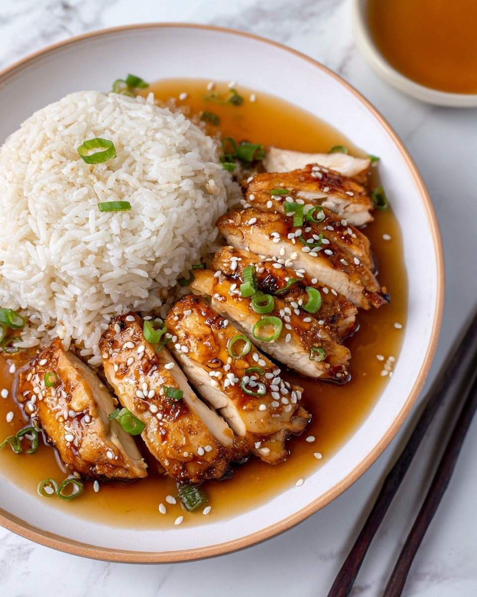 Soy Glazed Chicken Thighs with Garlic-Ginger Broth over Sticky Rice Recipe - Recipe Image