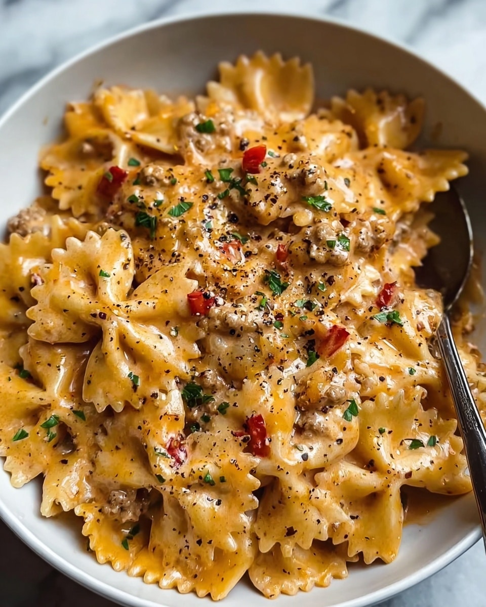 Parmesan Roasted Red Pepper Chicken Bowties in Garlic Cream Recipe - Recipe Image