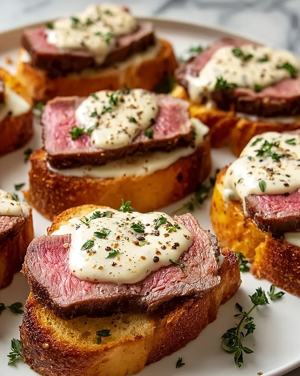 Beef Tenderloin Crostini with Parmesan Cream Sauce Recipe - Recipe Image