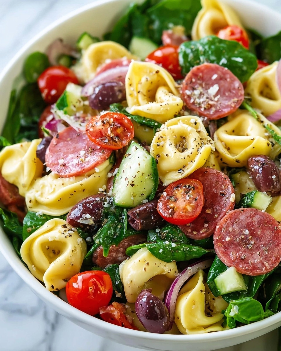 Tortellini Pasta Salad with Fresh Vegetables, Salami, and Basil Recipe - Recipe Image