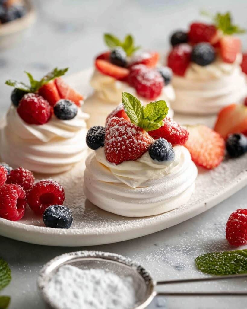 Mini Pavlovas with Fresh Fruit and Whipped Cream Recipe