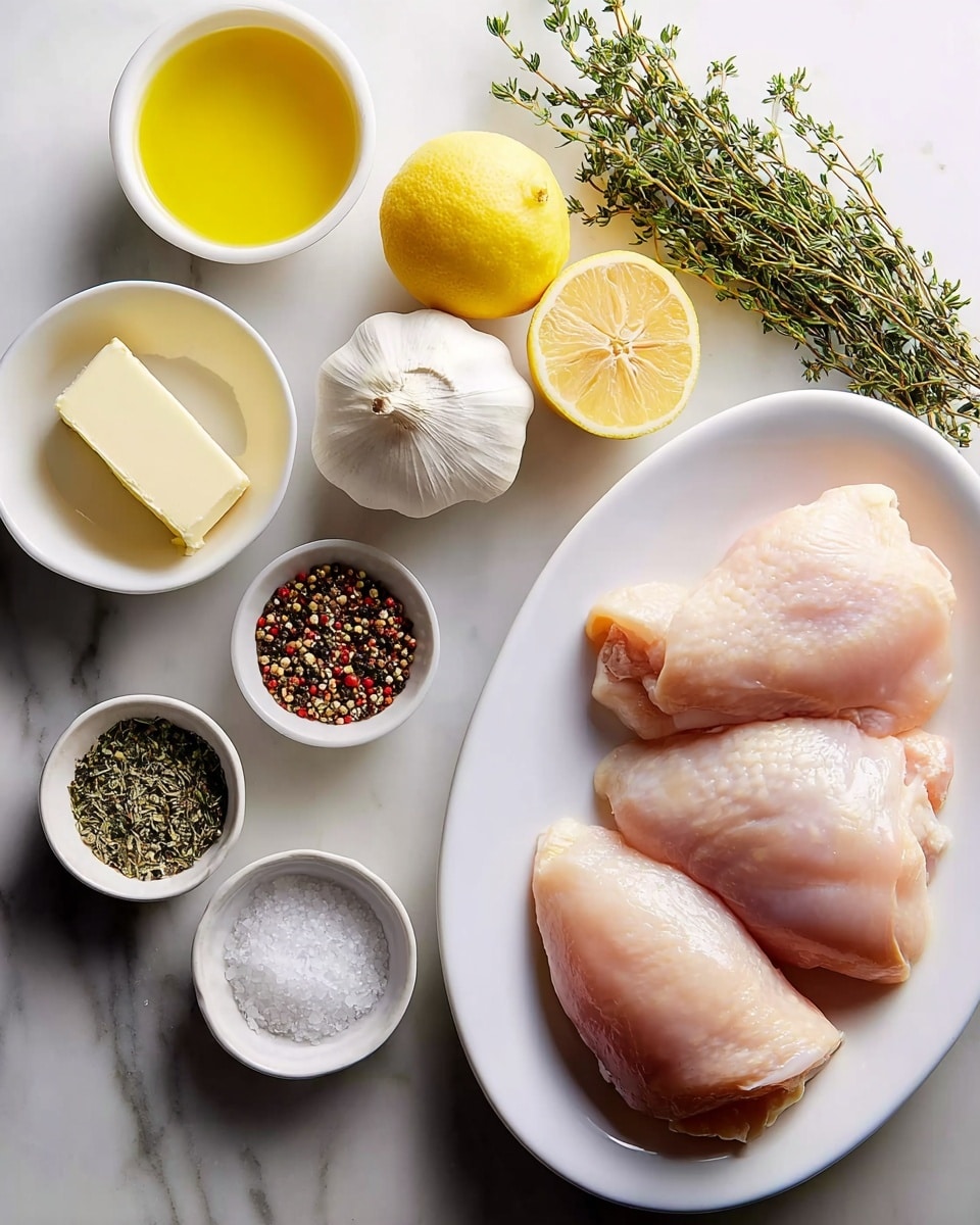 The image shows two thick, golden-brown cooked chicken pieces on a white plate. Each chicken piece has a crispy, caramelized outer layer with a slight glaze of juice around the base, topped with small sprigs of fresh green herbs. The chicken surface shows a mix of lightly browned textures and small darker specks of seasoning. To the right on the plate, partially visible, is a portion of mashed potatoes with a smooth, creamy texture. The plate sits on a white marbled surface, with a blurred background including a black pan handle. Photo taken with an iphone --ar 4:5 --v 7