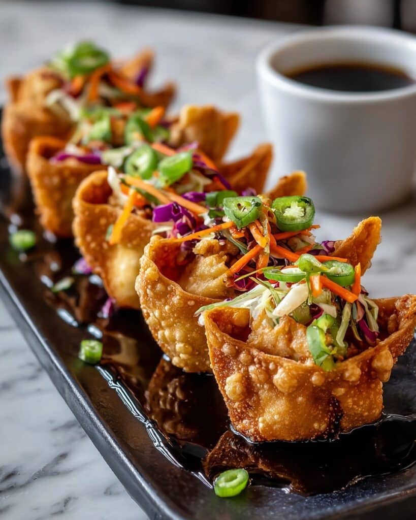 Crispy Chicken Wonton Tacos with Teriyaki Glaze Recipe