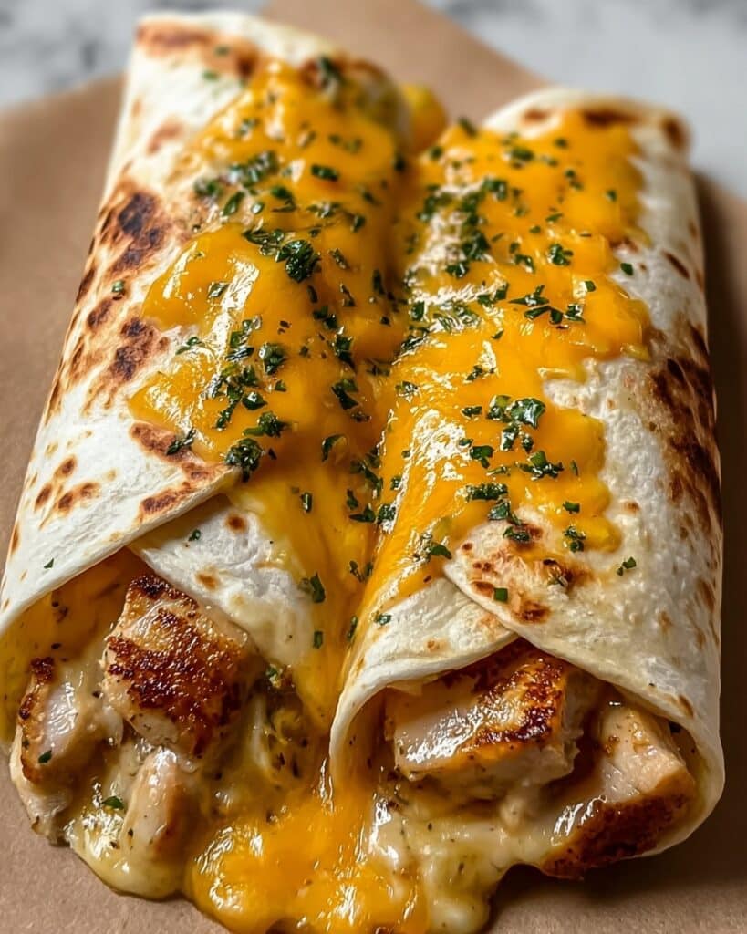Ooey-Gooey Cheesy Garlic Chicken Wraps Recipe