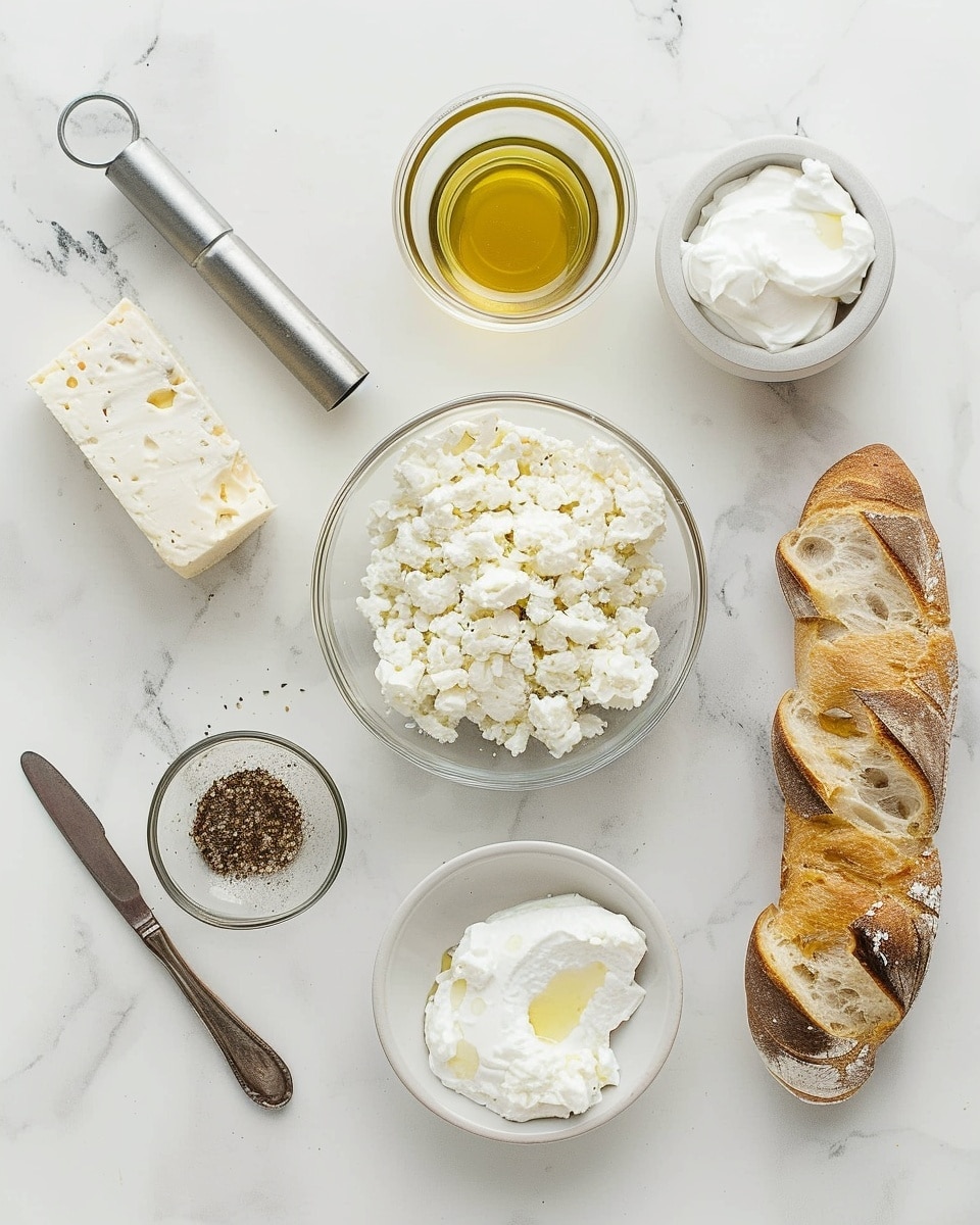 Single white plate featuring one toasted slice of crusty bread topped with a thick, fluffy layer of creamy ricotta cheese, drizzled generously with amber honey and sprinkled with red chili flakes and small green herb leaves, close-up angled shot revealing the airy texture of the bread and smooth, textured ricotta, all set on a white marble background with natural lighting, styled as a ready-to-eat intimate plated serving photo taken with an iphone --ar 4:5 --v 7