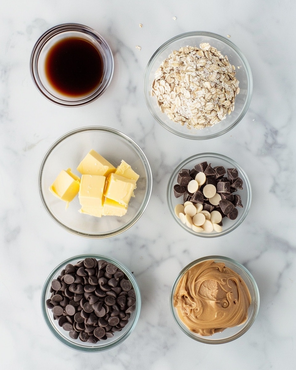 Single white plate holding one thick, square slice of chocolate oat bar revealing dense, fudgy chocolate center surrounded by a textured oat and nut crust, drizzled with glossy dark chocolate on top, close-up angle emphasizing the layered interior with chewy oats and rich chocolate, scattered oat flakes around the plate, set on a white marble surface with natural light, styled and inviting, photo taken with an iphone --ar 4:5 --v 7