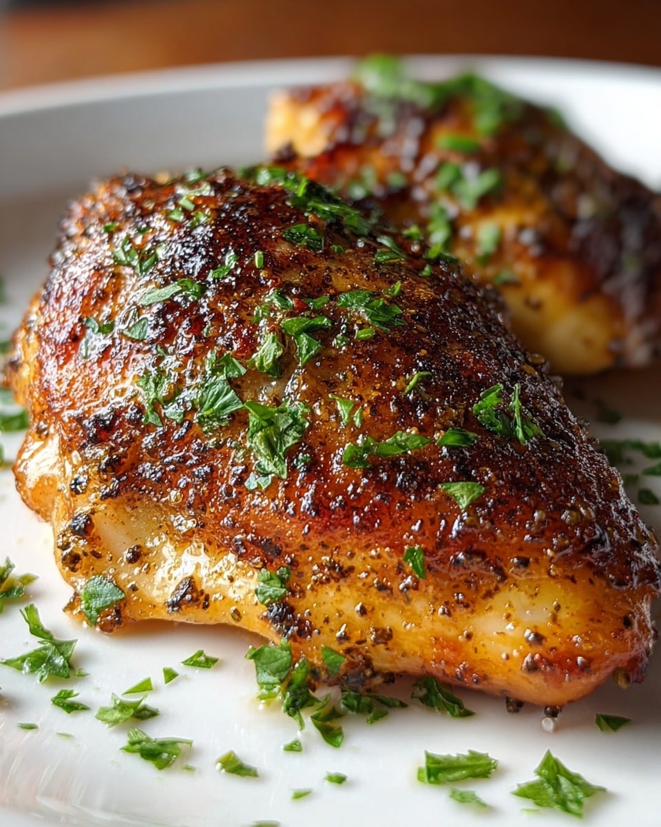 Large white serving platter filled with multiple perfectly seared, golden-brown pan-fried chicken pieces, glistening with a rich garlic herb sauce, generously garnished with freshly chopped parsley. The whole dish is presented in a professional food styling, showcasing the entire batch of chicken breasts arranged neatly on the platter. Shot from a slight 3/4 angle on a white marble countertop with natural lighting, capturing the warm inviting tones and textures perfectly. Photo taken with an iphone --ar 4:5 --v 7