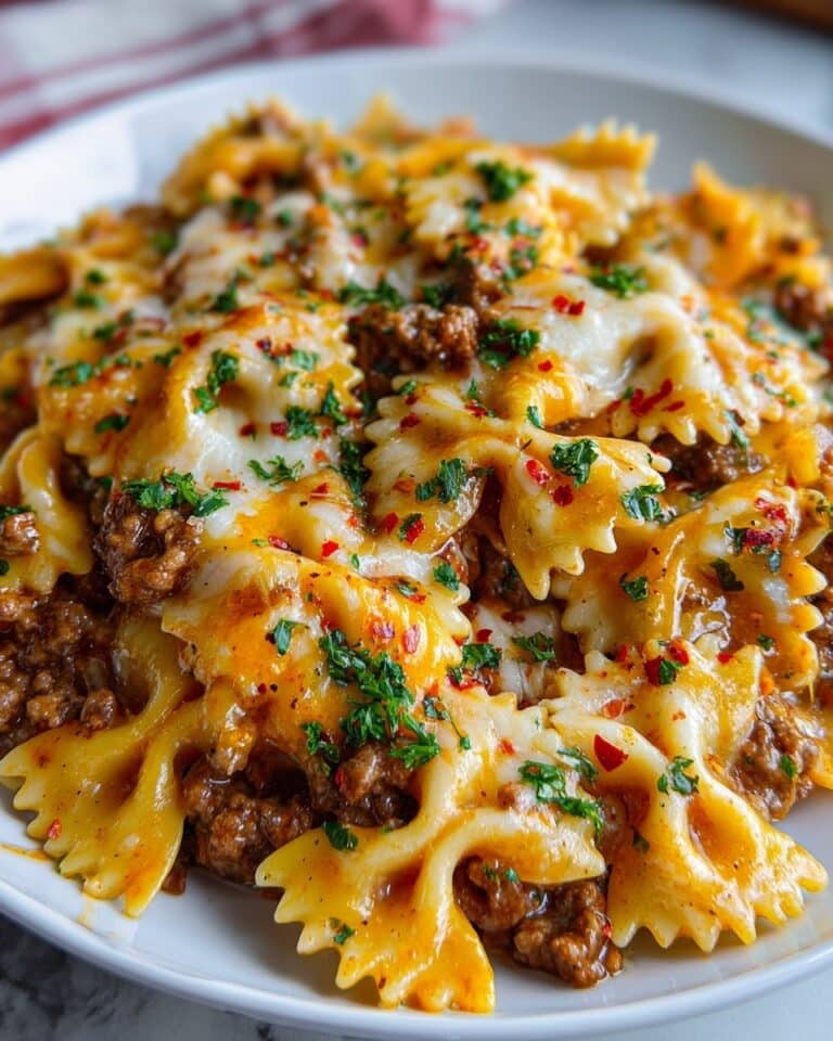Cajun Cream Cheese Alfredo Bowties with Spiced Ground Beef Recipe