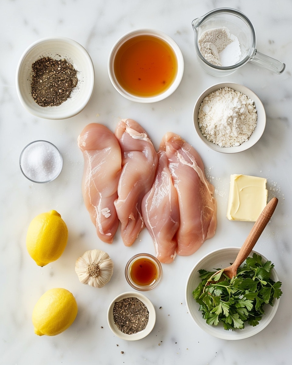 Single white plate presenting one portion of golden-brown grilled chicken slices atop a nest of lightly sauced fettuccine pasta, lemon wedges nestled among the pasta strands, bright green beans placed neatly on the side, close-up angled shot showcasing the juicy texture of the chicken and the glossy sheen on the pasta, finely chopped herbs sprinkled over for garnish, placed on white marble surface with natural lighting, styled food blog individual serving photo taken with an iphone --ar 4:5 --v 7