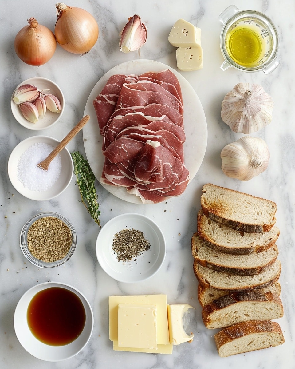 Single white plate featuring one folded grilled sandwich half filled with tender shredded beef, melted white cheese stretching softly and caramelized onions peeking out between golden-brown toasted bread slices, an inviting dipping bowl with rich brown au jus sauce on the side, close-up angle emphasizing the texture of the crust and gooey interior layers, natural lighting on a white marble surface, styled like a food blog single serving presentation, photo taken with an iphone --ar 4:5 --v 7