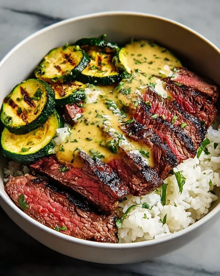 Grilled Steak Bowl with Herb Sauce and Grilled Zucchini Recipe