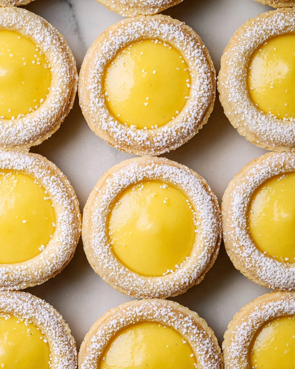 Multiple lemon custard tartlets arranged neatly on a white background, each tartlet with a golden yellow smooth custard center and a light dusting of powdered sugar on the pale, buttery crust, presented in an appealing symmetrical layout, photographed from a 3/4 angle on white marble, natural lighting, professional food magazine hero shot photo taken with an iphone --ar 4:5 --v 7