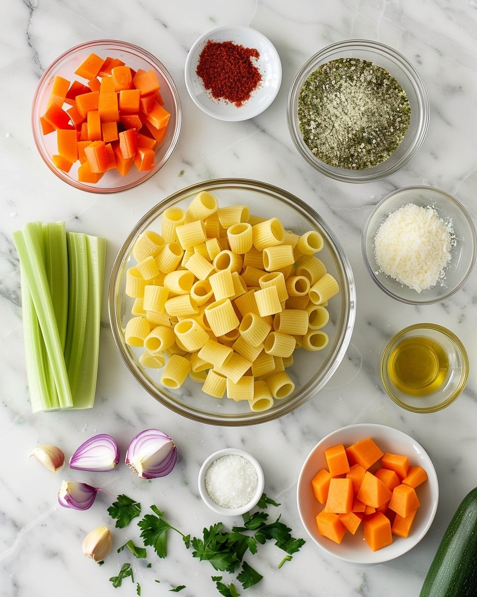 Single white bowl with a generous serving of creamy rigatoni pasta coated in a rich, velvety tomato and cheese sauce, close-up angle emphasizing the sauce clinging to each ridged pasta piece, sprinkled with finely grated Parmesan cheese and small flecks of fresh parsley, presented on a white marble surface with natural lighting, styled as a ready-to-eat individual portion, photo taken with an iphone --ar 4:5 --v 7