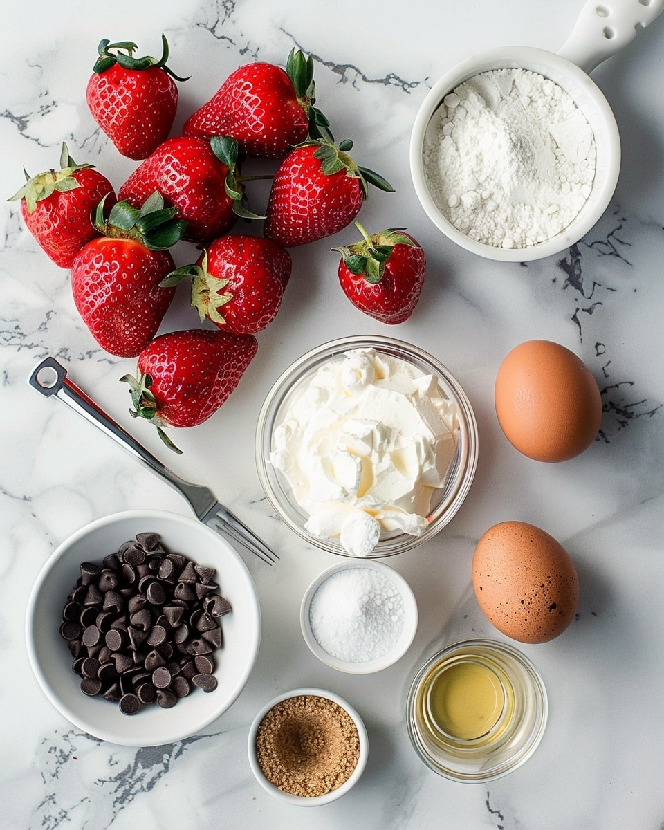 A single white dessert plate featuring one cut strawberry truffle, revealing the smooth, creamy interior with a fine textured strawberry filling, surrounded by one whole truffle coated in glossy pink strawberry chocolate and another in creamy white chocolate drizzle, garnished with fresh halved strawberries on the side, all presented on a white marble surface with natural lighting, intimate close-up angled shot emphasizing layers and textures of the truffle cross-section, photo taken with an iphone --ar 4:5 --v 7