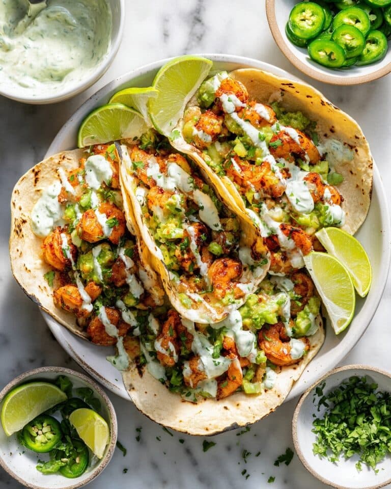 Shrimp Tacos with Avocado Salsa and Cilantro Lime Cream Recipe