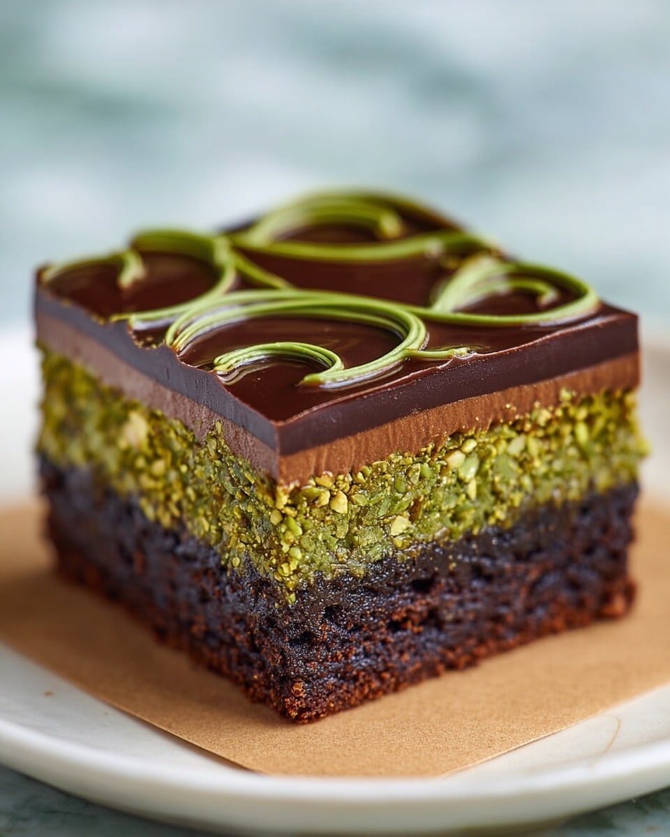 Large white rectangular baking pan holding a complete chocolate matcha layered dessert bar, featuring a dense, fudgy dark chocolate brownie base topped with a thick vibrant green matcha coconut layer, all covered with a glossy chocolate ganache finish accented by elegant swirls of matcha drizzle, presented as a whole uncut dish, photographed from a 3/4 angle on a white marble countertop in natural light, professional food styling photo taken with an iphone --ar 4:5 --v 7