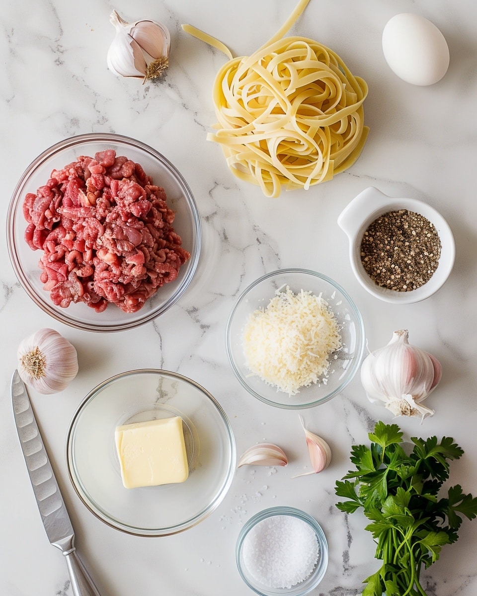 Single white plate featuring a neatly twirled portion of creamy fettuccine topped with a rich and hearty ground meat ragù, sprinkled generously with finely chopped fresh parsley and grated cheese, the sauce glistening around the pasta with a smooth texture, close-up angled shot revealing the tangled noodles coated in luxurious sauce and the crumbly, savory meat topping, placed on a white marble surface under natural light, styled as an intimate plated serving from a food blog, photo taken with an iphone --ar 4:5 --v 7