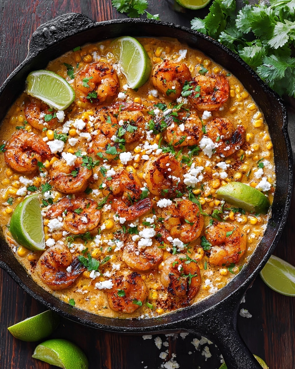 Shrimp and Creamed Corn Skillet with Feta and Lime Recipe