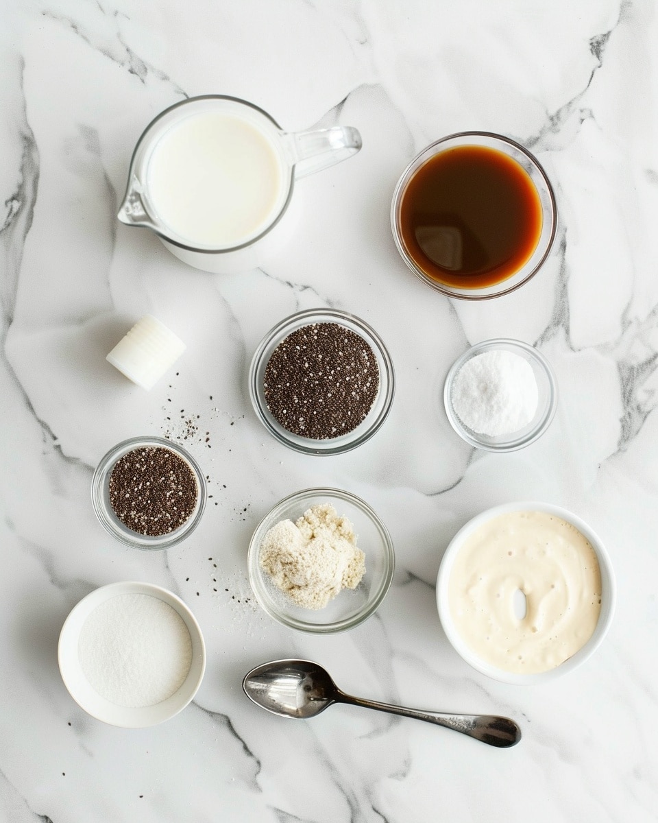Single white square dish plate featuring one neatly sliced portion of layered chocolate chia pudding dessert, showcasing distinct layers of dark cocoa chia pudding at the bottom, a thick creamy middle layer, and a dusting of rich cocoa powder on top, angled close-up view reveals the texture of the chia seeds and creamy filling, garnished with a small dollop of whipped cream on the side, placed on a white marble surface with natural light highlighting the layers like a styled food blog photo taken with an iphone --ar 4:5 --v 7