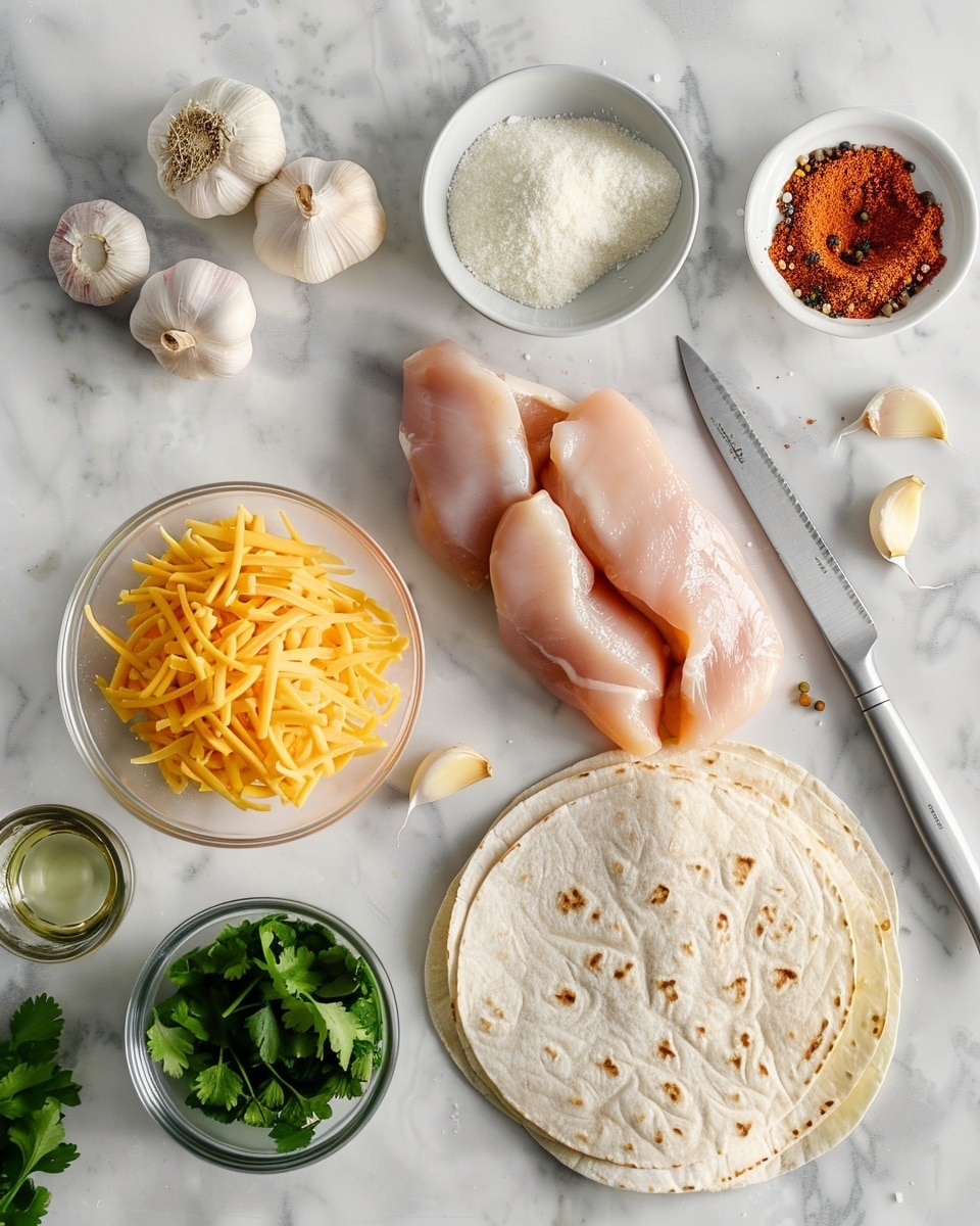 Single white plate featuring one folded chicken and cheese quesadilla portion, revealing a warm, golden toasted tortilla exterior sprinkled with fresh chopped herbs, close-up angled view highlighting the tender shredded chicken filling mixed with melted cheese inside, garnished lightly with herbs on top and around the plate, placed on white marble surface, natural lighting emphasizing the textures and layers, intimate plated serving photo taken with an iphone --ar 4:5 --v 7