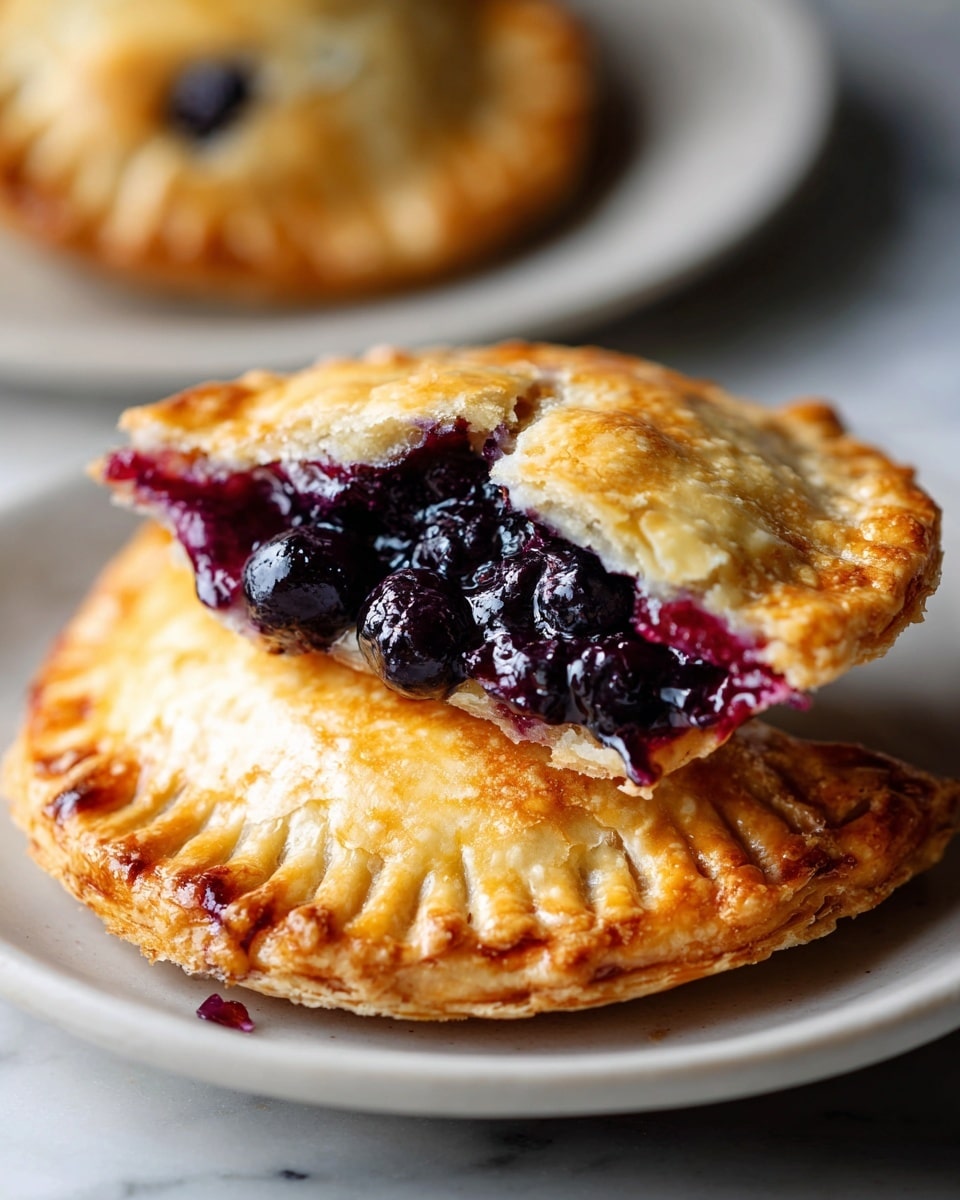 A white rectangular baking tray filled with a full batch of freshly baked blueberry hand pies, each with golden flaky crusts neatly crimped on the edges and small slits on top revealing juicy blueberry filling, arranged evenly in perfect rows, surrounded by scattered fresh blueberries on a white marble countertop, shot from a 3/4 angle with natural lighting, styled as a professional food magazine hero shot, photo taken with an iphone --ar 4:5 --v 7
