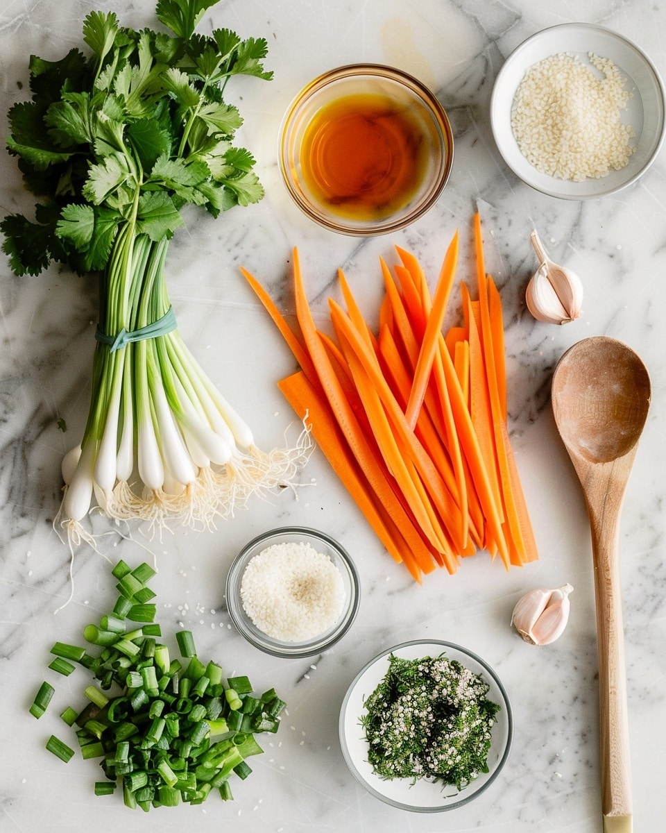 Single white plate with a vibrant serving of shredded rainbow carrot salad, showcasing thin julienne strips of orange, purple, and yellow carrots mixed with fresh green herbs and sprinkled with white sesame seeds, close-up view highlighting the crisp texture and colorful layers, natural lighting emphasizing freshness, placed on a white marble surface, styled as an intimate plated serving from a food blog, photo taken with an iphone --ar 4:5 --v 7