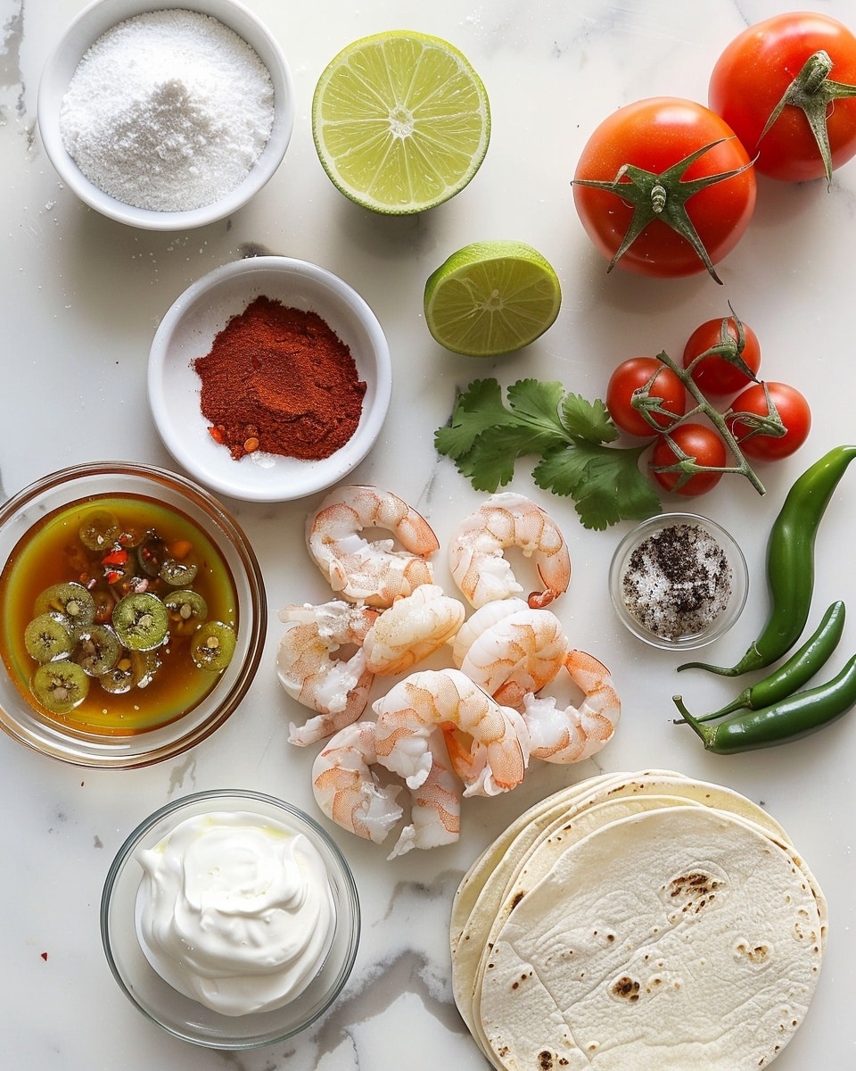 Single white plate featuring one shrimp taco with charred soft tortilla shell folded around a filling of spiced golden shrimp, chunky avocado salsa, diced tomatoes, fresh cilantro, and drizzled with creamy cilantro-lime sauce, close-up angled view highlighting the textures and layers of the filling, resting on a white marble background with natural lighting, plated serving styled like a food blog photo taken with an iphone --ar 4:5 --v 7