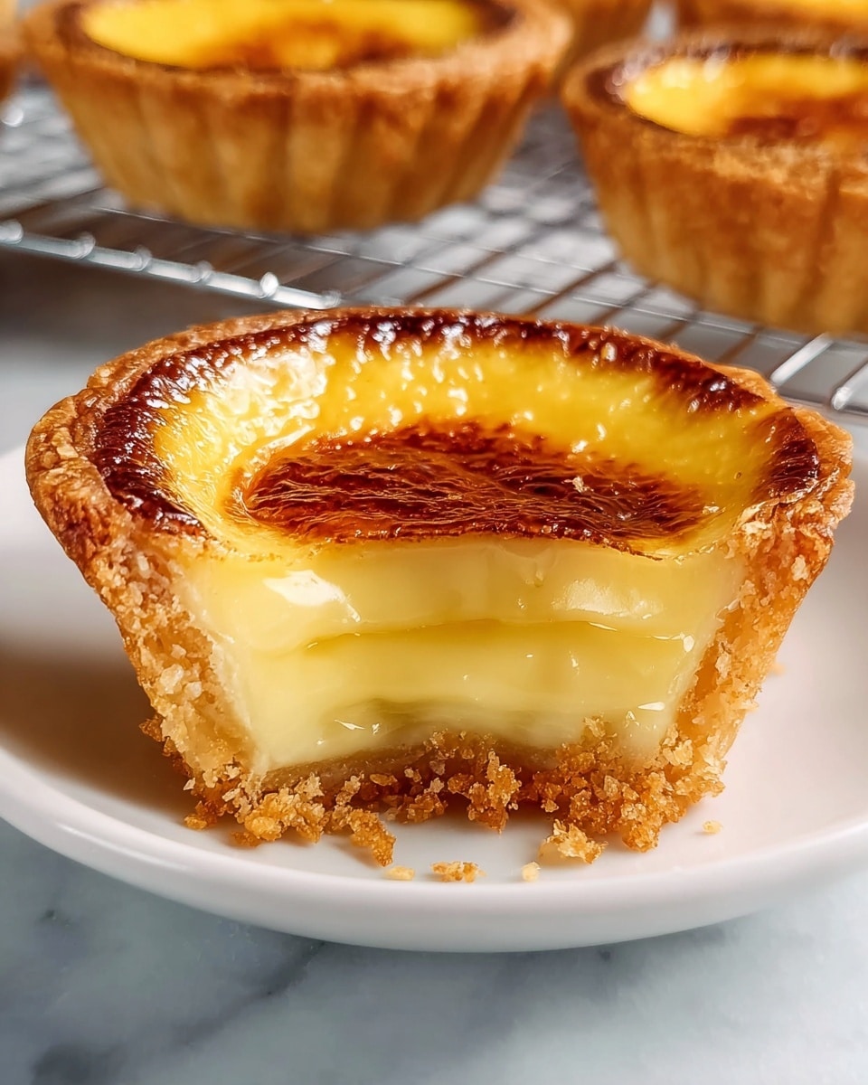A pristine white serving platter displaying an entire batch of golden-brown Portuguese egg tarts, each tart perfectly baked with a flaky, buttery crust and smooth, glossy caramelized custard tops, arranged neatly in rows to showcase the complete collection, shot from a 3/4 angle to highlight their texture and color, styled on a white marble surface under natural light, resembling a professional food magazine hero shot, photo taken with an iphone --ar 4:5 --v 7