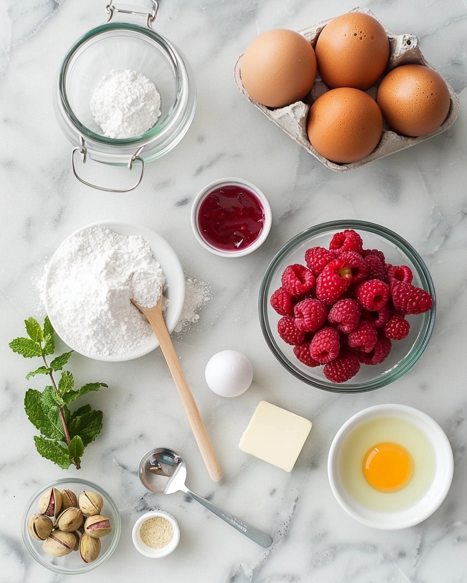 Single white plate featuring one slice of layered pavlova cake, showcasing the crisp meringue layer with a soft and airy interior, topped with a dollop of whipped cream, a fresh raspberry, finely chopped pistachios, and a small mint leaf, delicate powdered sugar dusting on the surface, with a few raspberries and crushed pistachios artistically scattered around the plate, angled close-up view emphasizing the texture contrasts, natural lighting highlighting the creamy and crunchy layers, white marble background, styled like a food blog serving, photo taken with an iphone --ar 4:5 --v 7