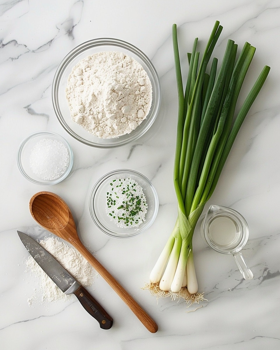 Single white plate featuring one golden-brown scallion pancake with crisp, perfectly pan-fried surface dotted with bright green scallion pieces, slight puffiness reveals layered, chewy interior texture, close-up angled shot emphasizing layers and slight char spots, placed on white marble surface, natural lighting highlighting savory details, styled as a ready-to-eat portion on a food blog photo taken with an iphone --ar 4:5 --v 7